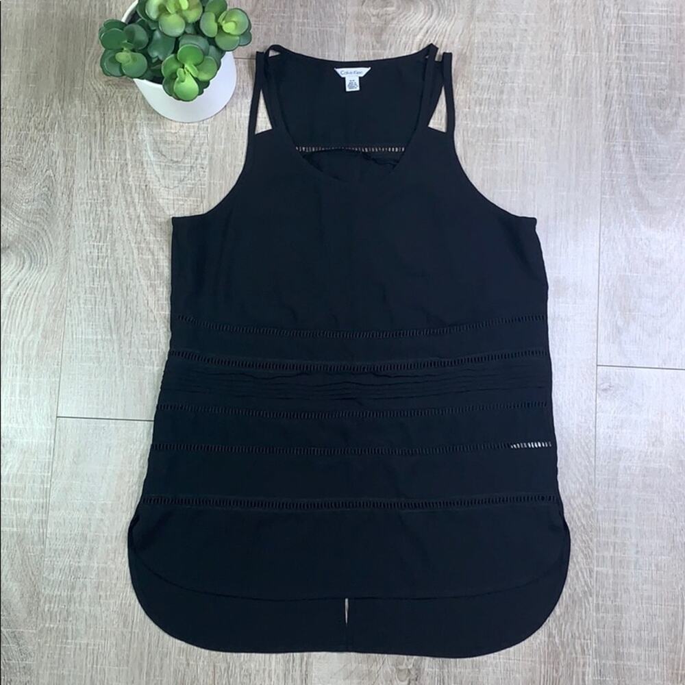 CALVIN KLEIN Women's Black Split Back Open Shoulder Tank